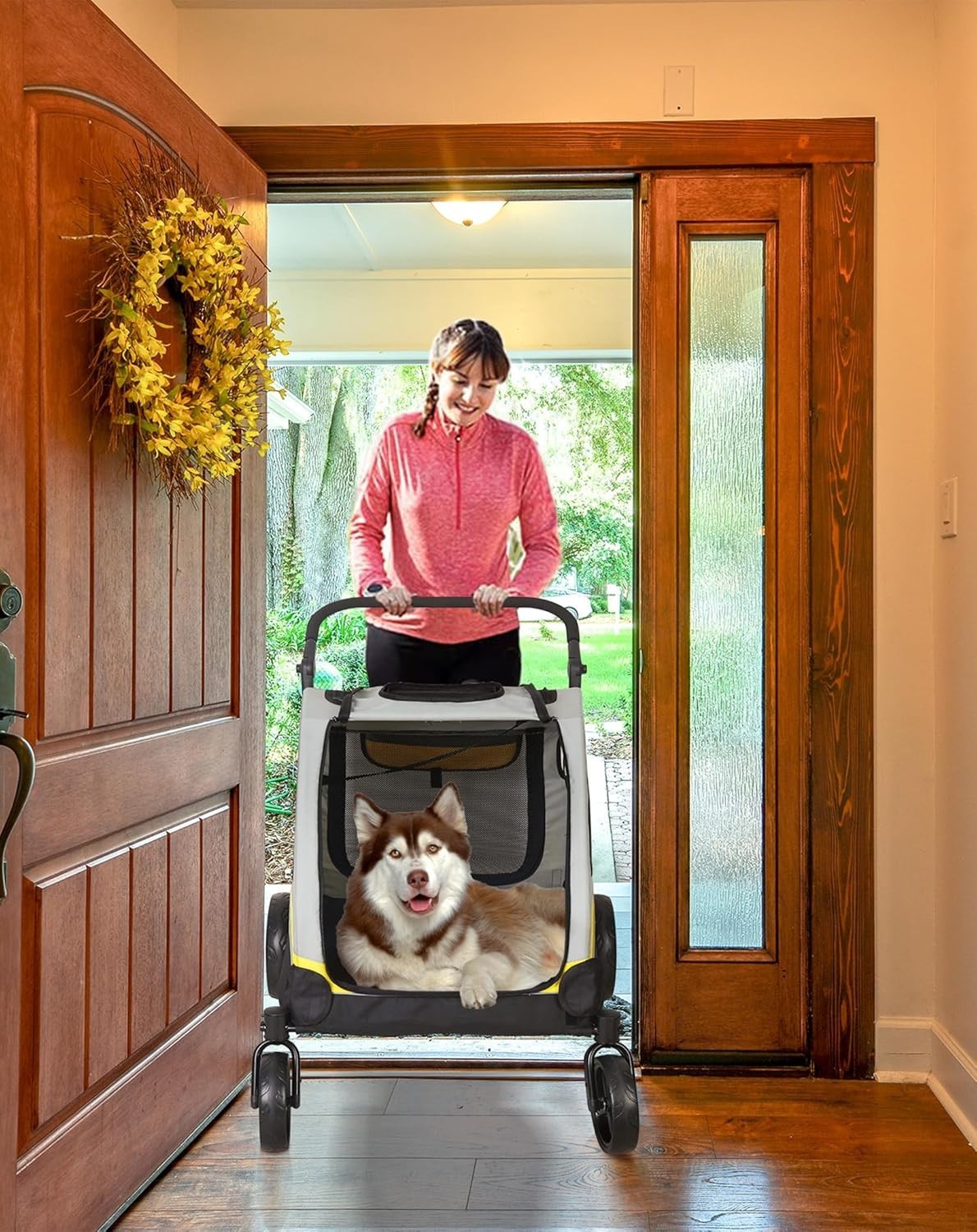 Extra Large Dog Stroller Heavy Duty Pet Buggy 55kg Foldable 4 Wheel
