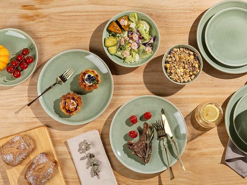 24 Piece Stoneware Dinner Set Plates Bowls Scratch Resistant Dishwasher Safe