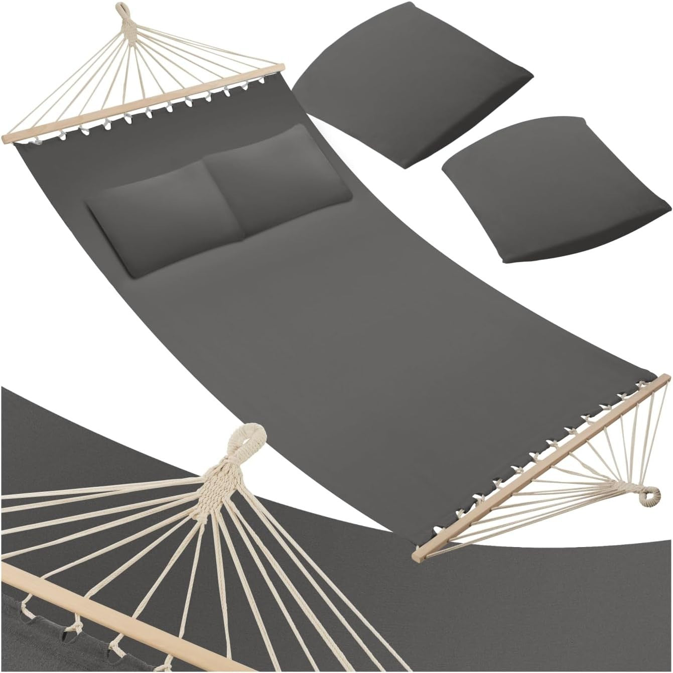 2-Person Garden Hammock with Pillows Cotton-Poly Outdoor 240kg Load