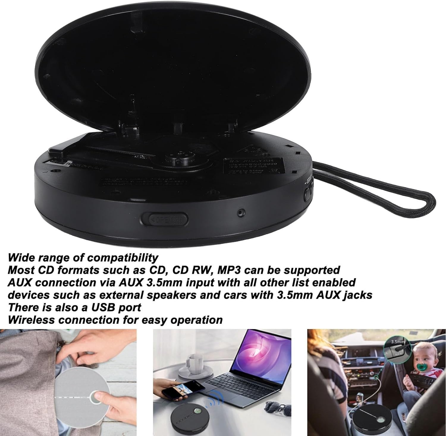Portable Bluetooth CD Player Rechargeable Speaker Anti Skip AUX