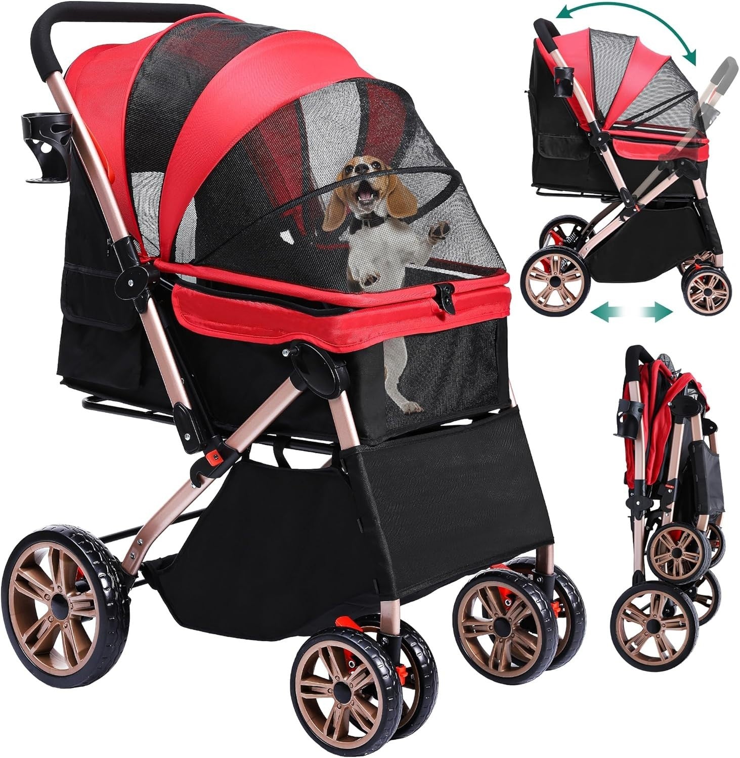 Foldable Dog Pram Pet Buggy Reversible Push Handle EVA Wheels 22kg