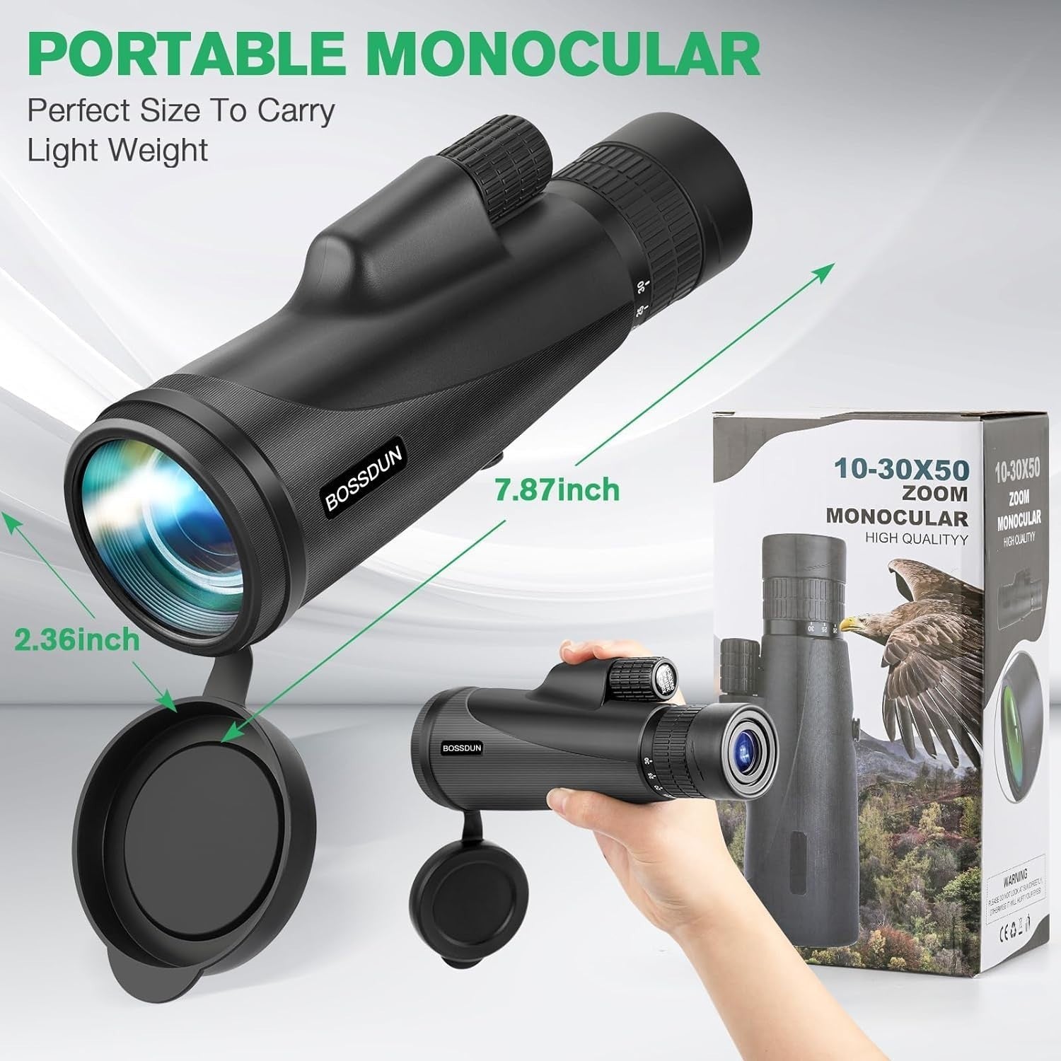 10-30x50 High Power Zoom Monocular BAK4 Prism HD with Tripod & Phone Adapter