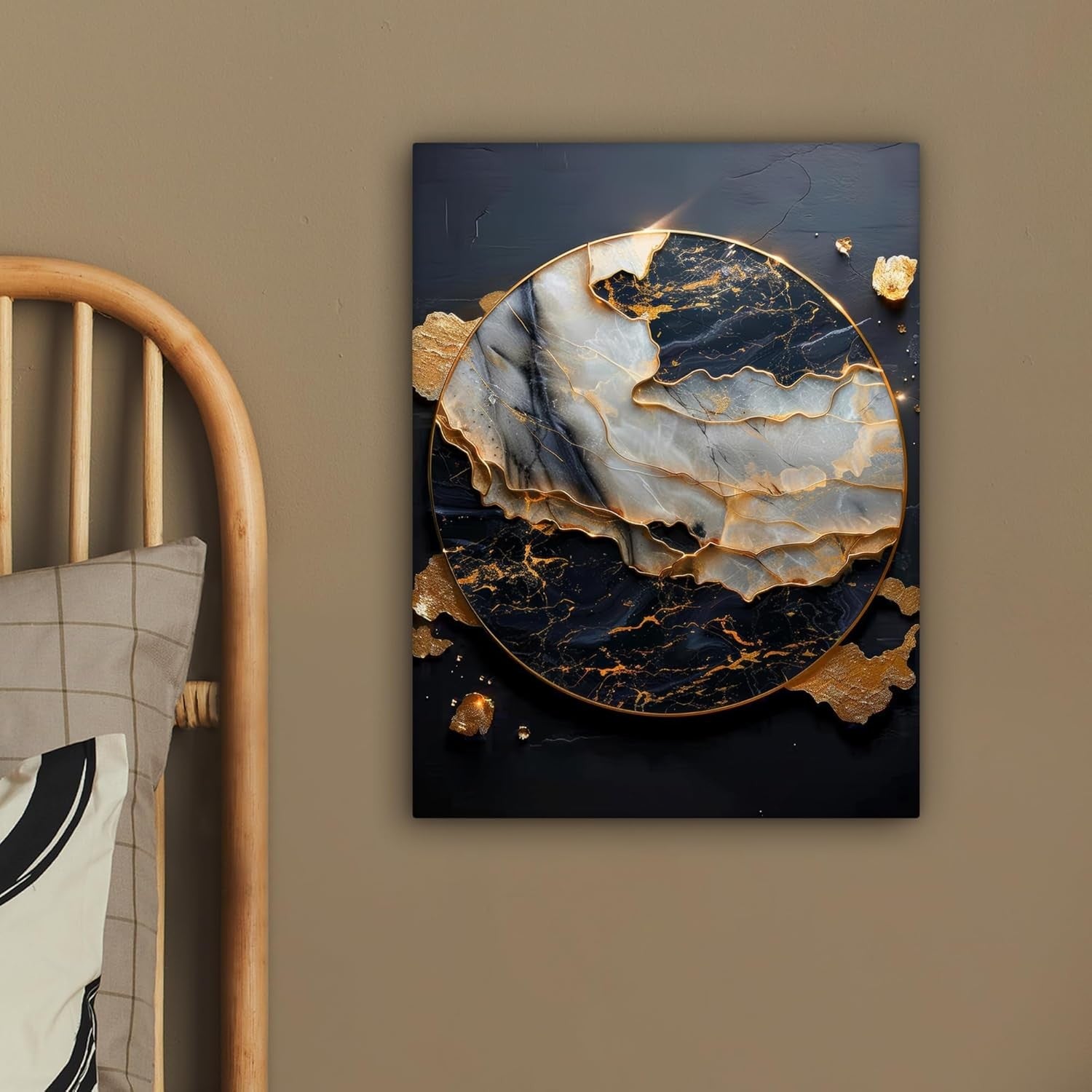 Gold Black Abstract Canvas Wall Art 30x40cm Framed Modern