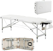 Portable Massage Table 3-Section Foldable Aluminium Beauty Bed w/ Bag White