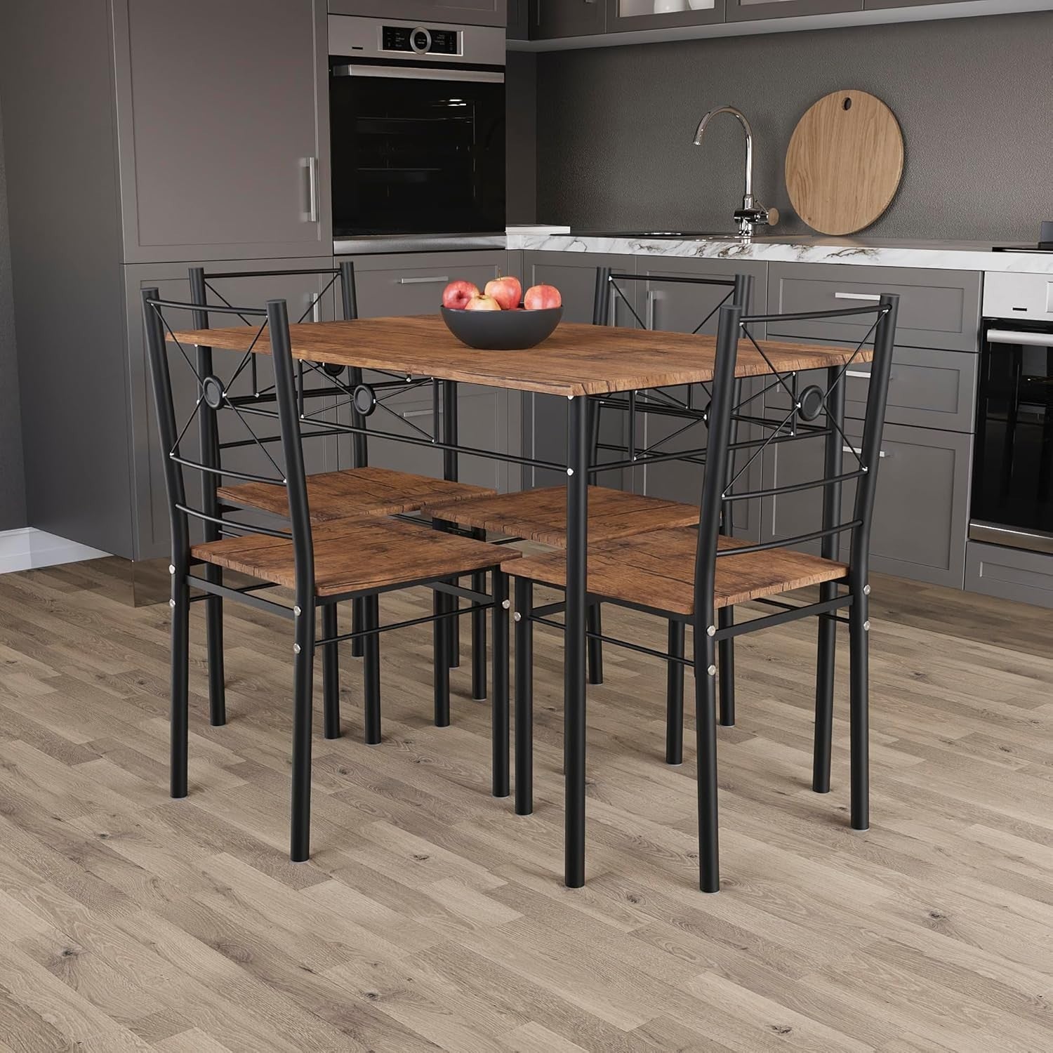 Compact Dark Wood 4-Seater Dining Table Set | Space-Saving Kitchen Furniture