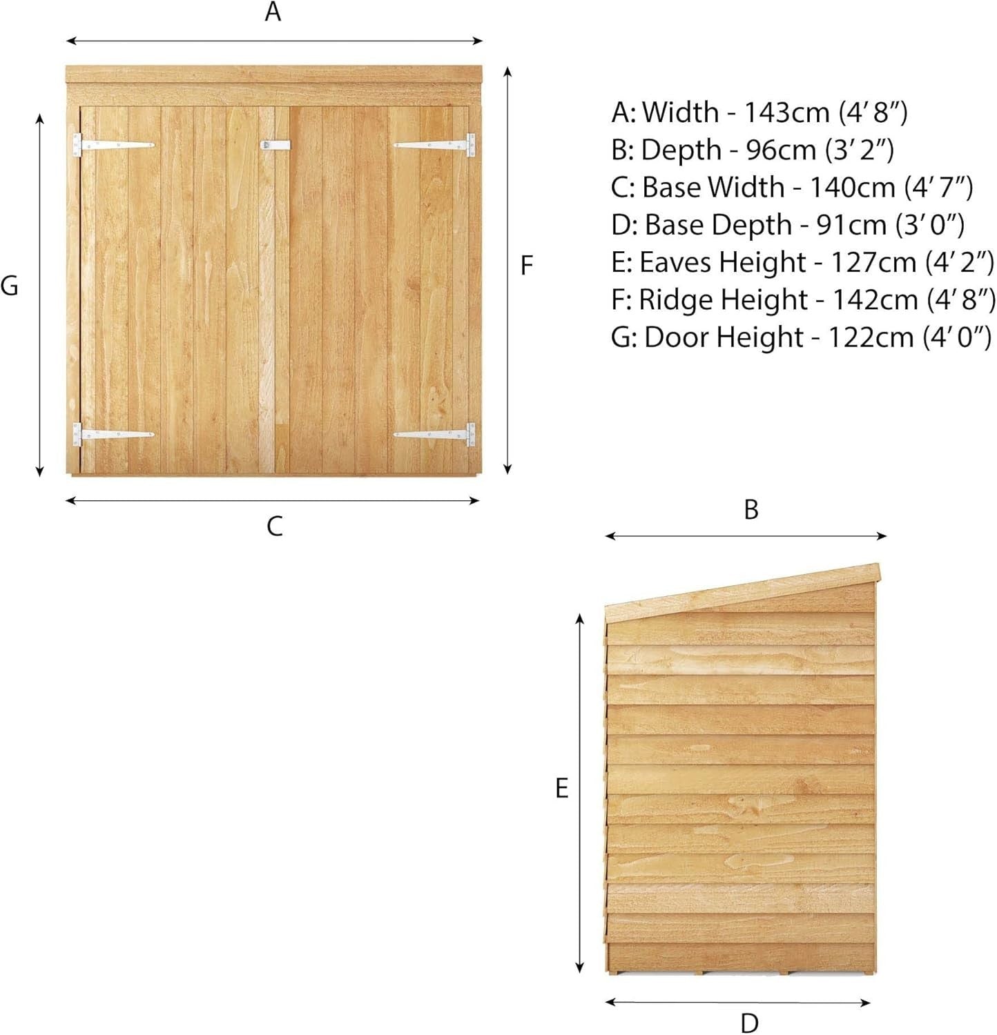 Wooden Garden Shed 5x3ft Overlap Pent Roof Lawnmower Storage