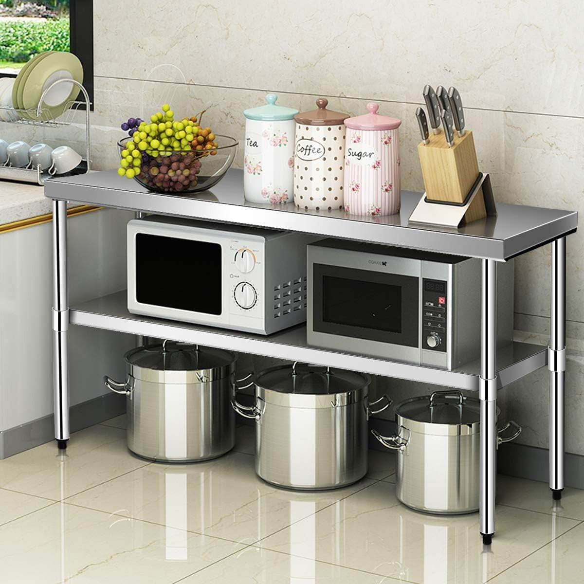 Stainless Steel Catering Table 122x61x90cm Prep Bench Adjustable Shelf