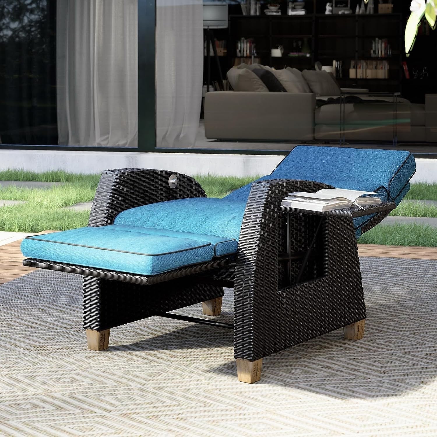 Recliner Rattan Sun Lounger Chair Wicker Garden Patio Cushioned Set