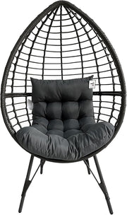 Luxury Rattan Egg Chair with Stand – Teardrop Cocoon Seat, Cushions, 180kg