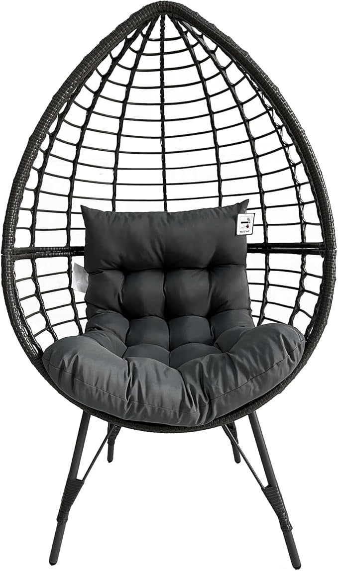 Luxury Rattan Egg Chair with Stand – Teardrop Cocoon Seat, Cushions, 180kg