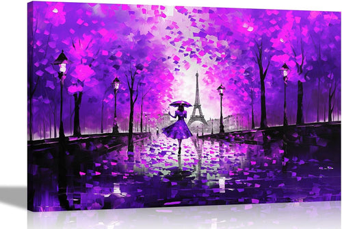 Large Purple Paris Canvas Wall Art Romantic Cityscape Living Room Bedroom Decor