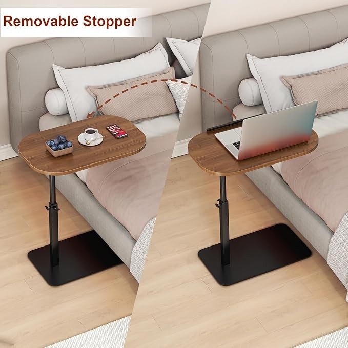 C Shaped Side Table Adjustable Height Laptop Sofa Bed Table Walnut Wood