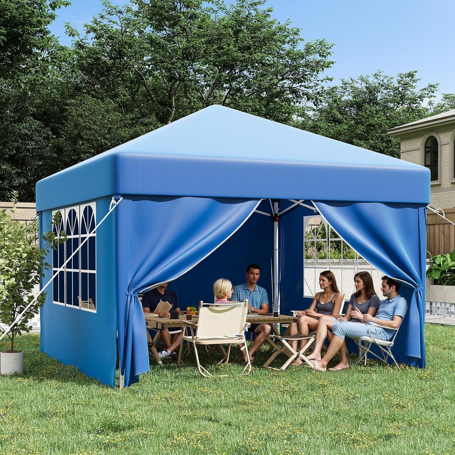 3x3M Blue Pop Up Gazebo With Removable Sidewalls Waterproof Outdoor Tent