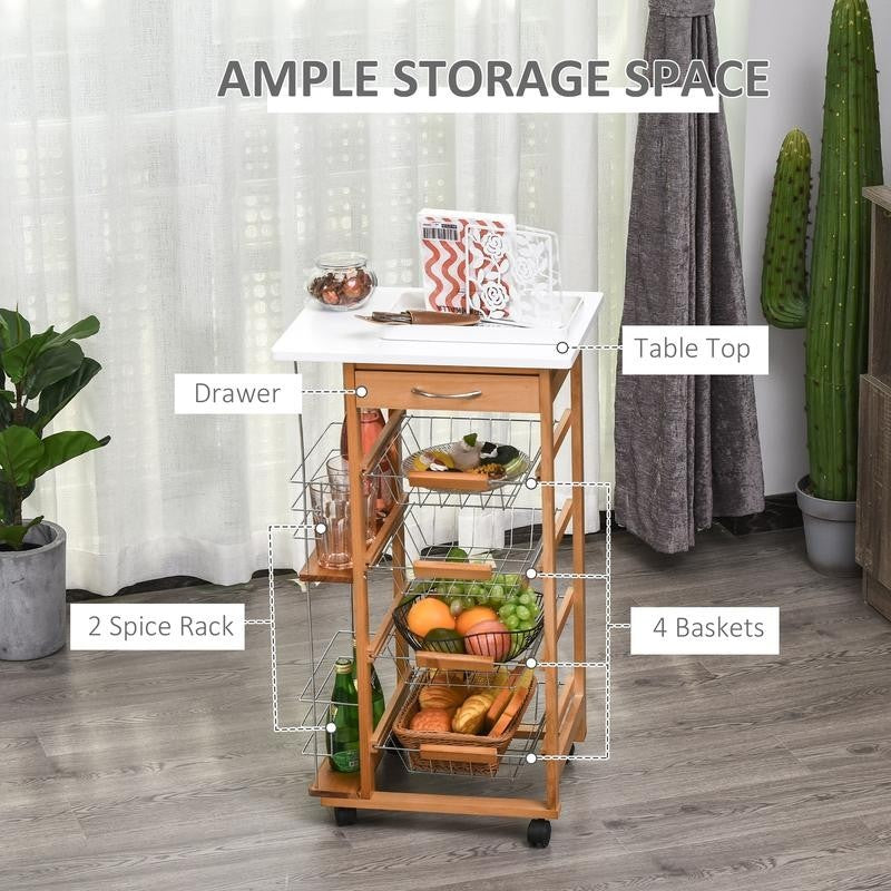 Mobile Kitchen Cart with Wheels Storage Drawer Baskets Utility Rack
