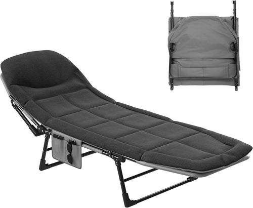 Black Folding Sun Lounger w/ Cushion – 5-Position Recliner, 200KG Load