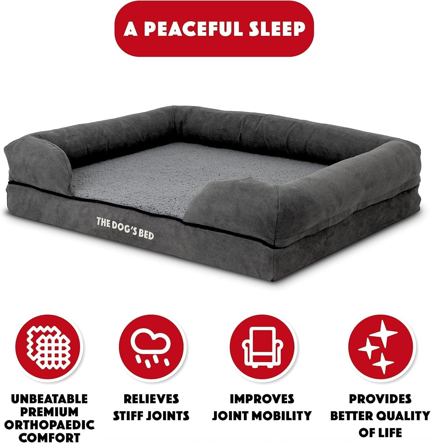 Medium Orthopedic Dog Bed Plush Memory Foam 77x60cm Grey