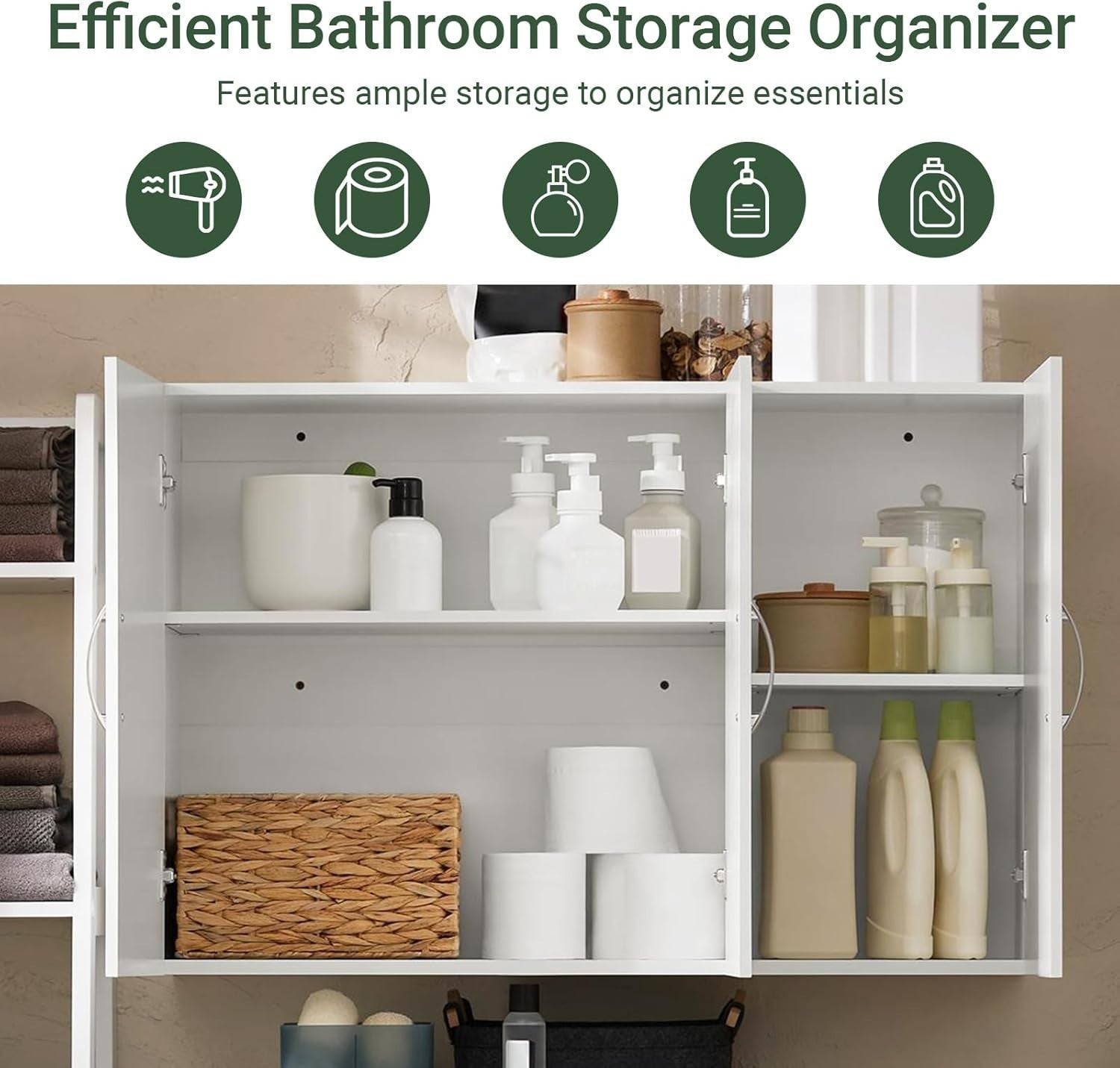 Wall Mounted Bathroom Cabinet with Adjustable Shelf & 3 Doors, White