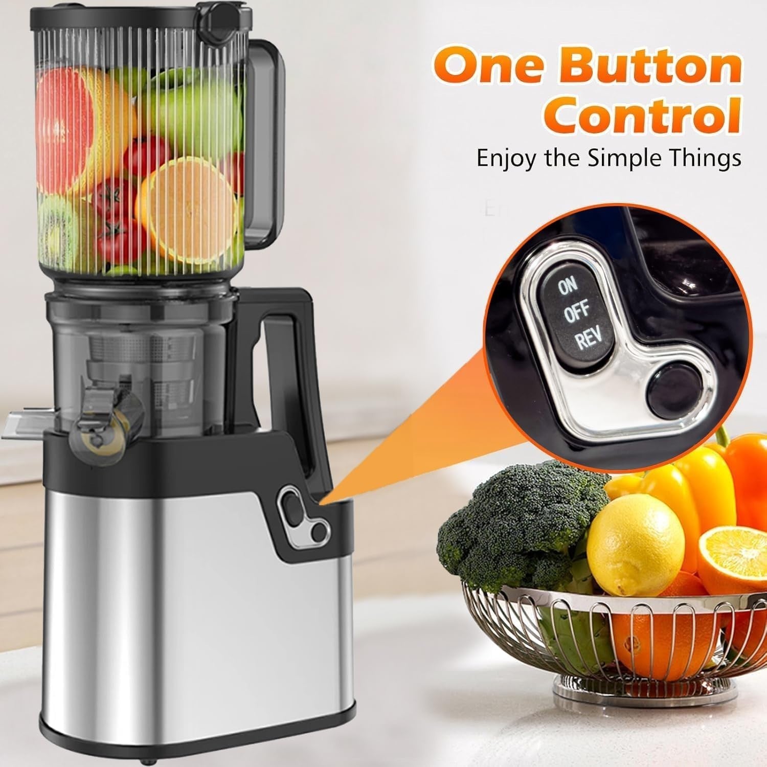 Cold Press Juicer 250W Slow Masticating Wide Feed Chute Quiet High Yield