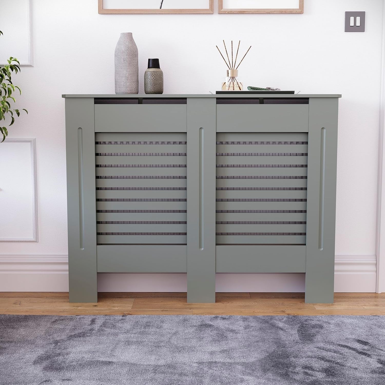 Medium Olive Grey Radiator Cover MDF Cabinet Modern Style 111x82x19cm
