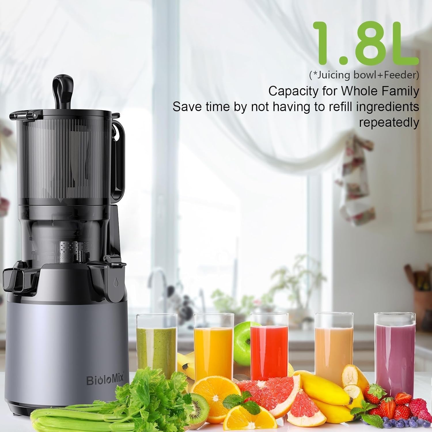 Cold Press Juicer 130mm Wide Feed Chute Whole Fruit High Yield 250W