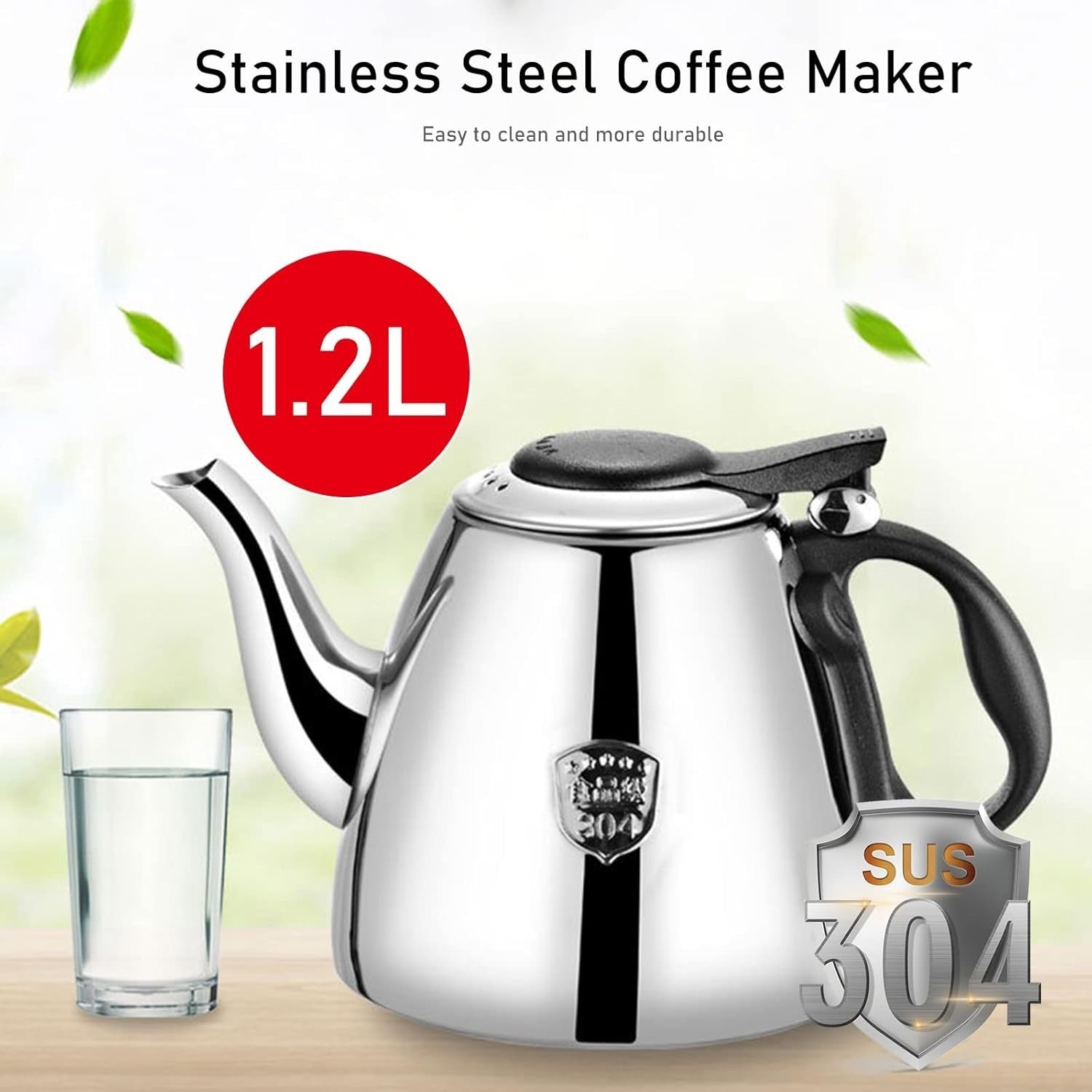 Stainless Steel Teapot 1.2L Stove Top Tea Coffee Pot Heat Resistant Handle