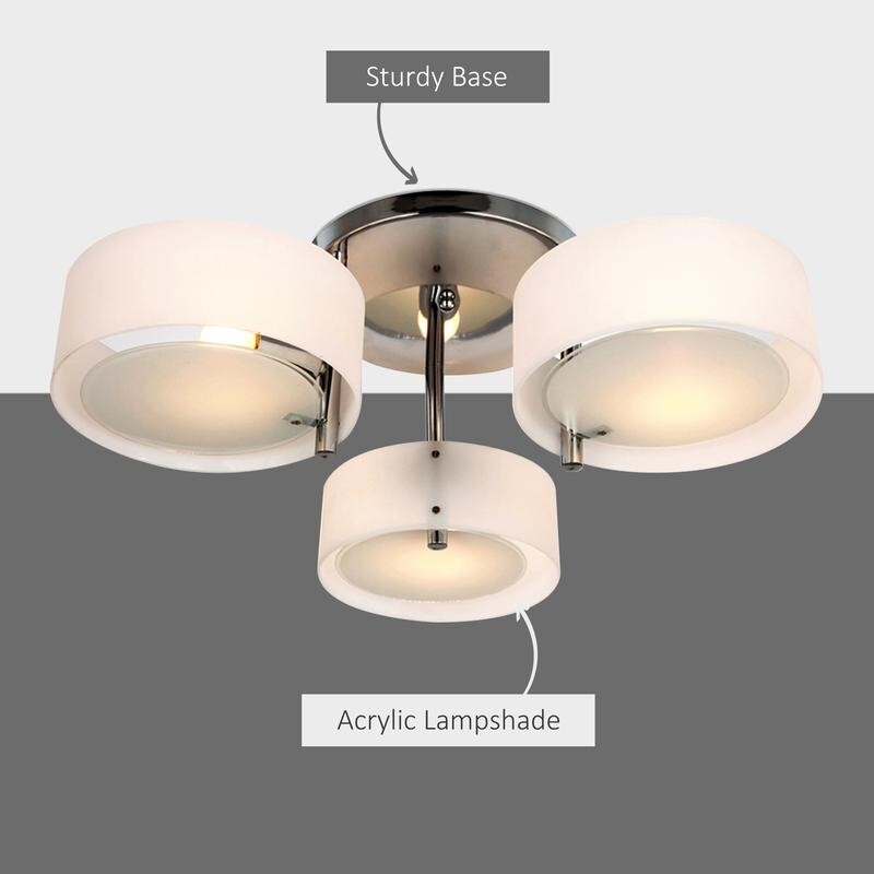 Modern Flush Ceiling Light 3 Way Acrylic Shade Fixture E27 for Bedroom Lounge
