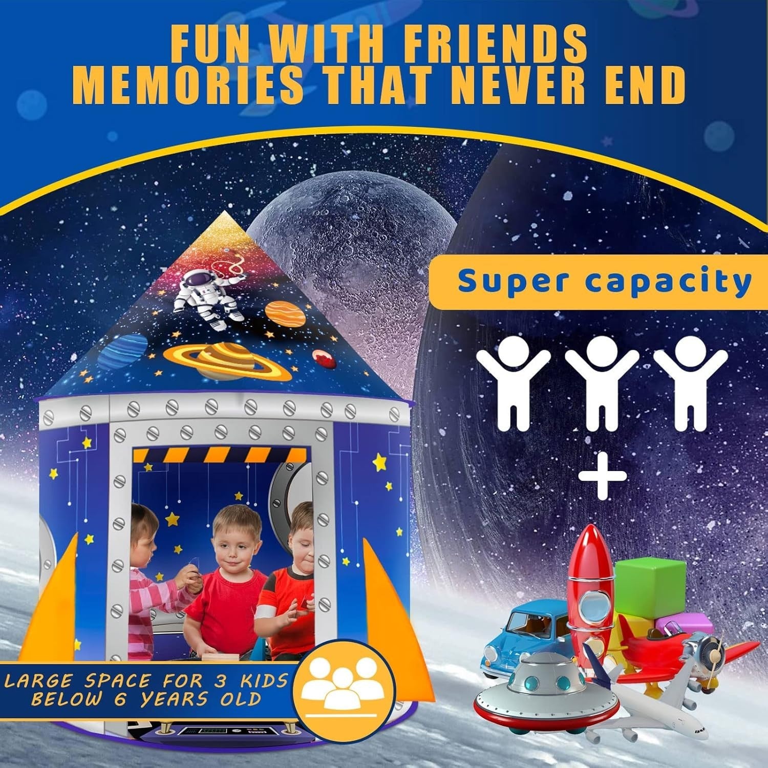 Kids Rocket Ship Play Tent Pop Up Space Playhouse Indoor Outdoor Gift