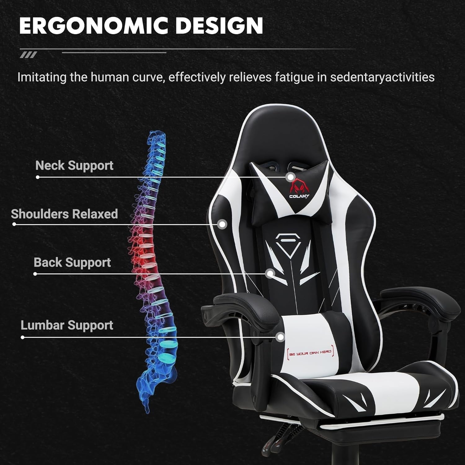 Ergonomic Reclining Gaming Chair Office Desk Chair Faux Leather 4D Arms Black