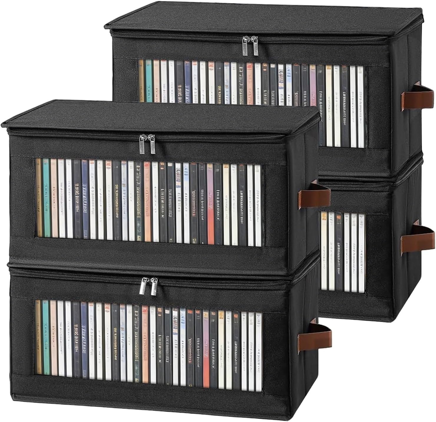 4 Pack DVD Storage Boxes with Zipper Lids Stackable Holds 200 DVDs