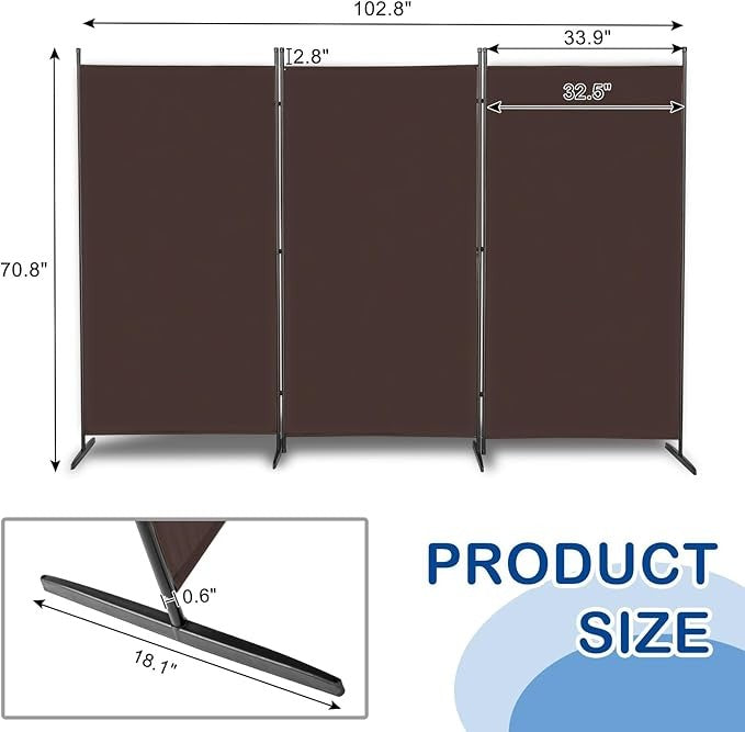 Brown 3 Panel Room Divider 6FT Folding Privacy Screen – Portable Partition Wall