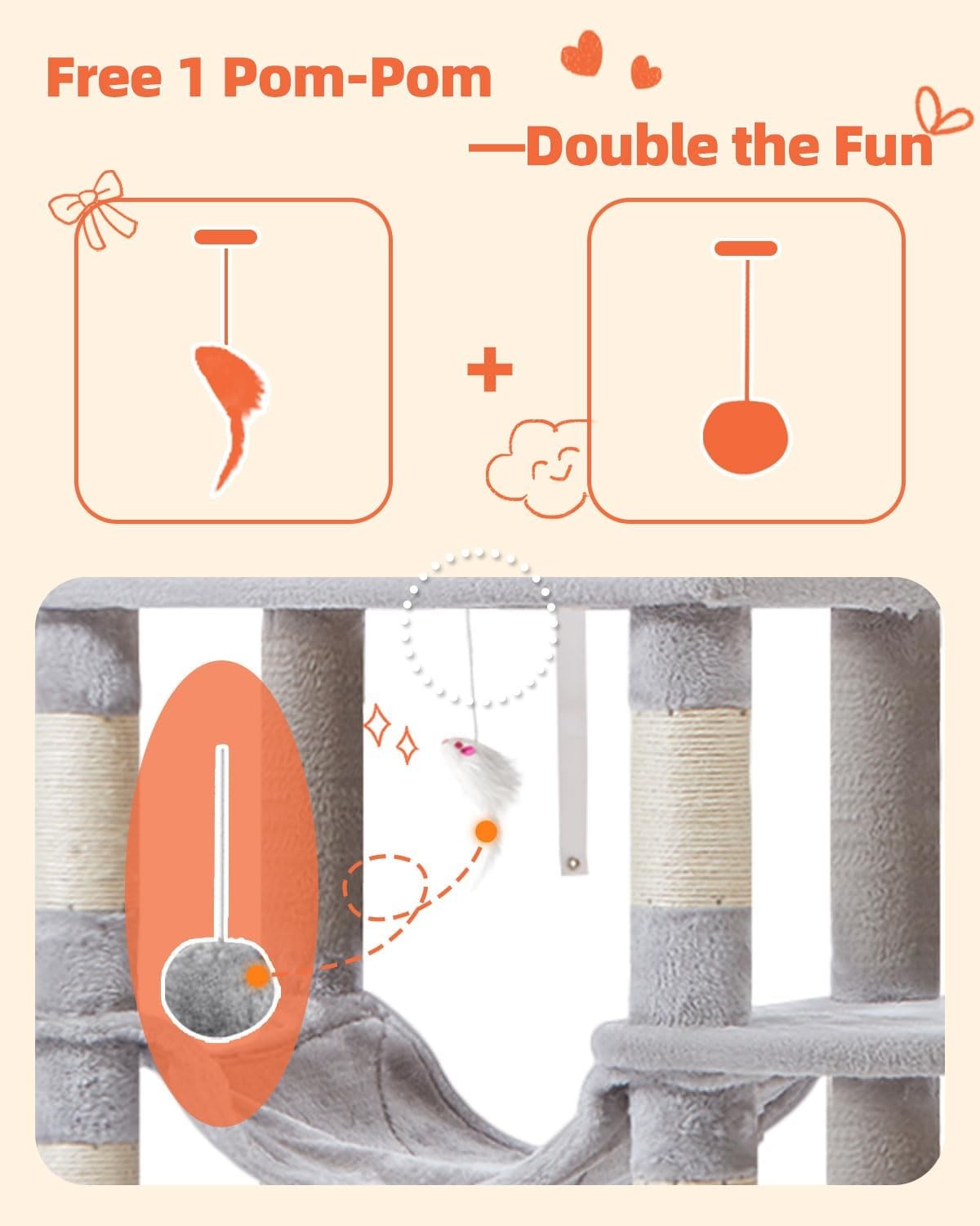 170cm Light Grey Cat Tree Tower with Condos Hammock Scratching Posts