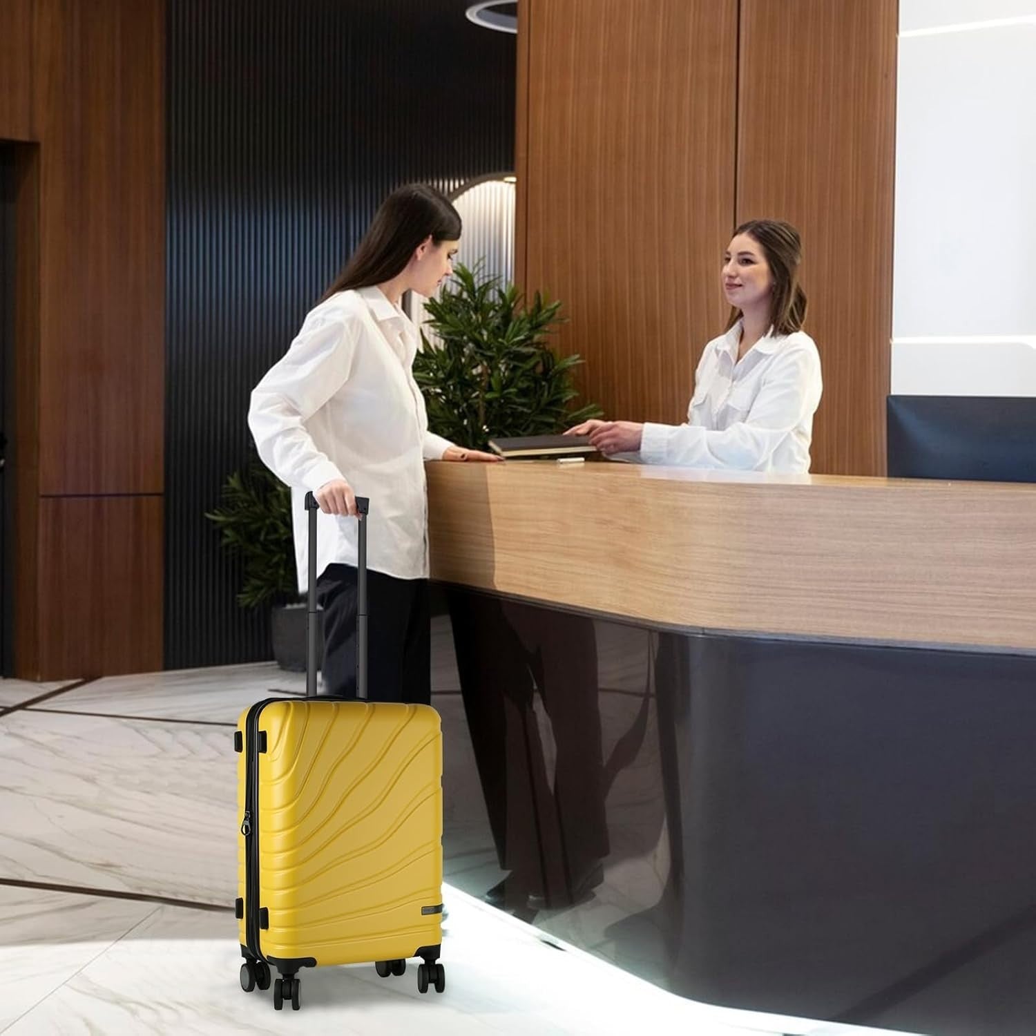Yellow 20 Inch Carry On Suitcase PC Hard Shell Expandable Spinner TSA USB