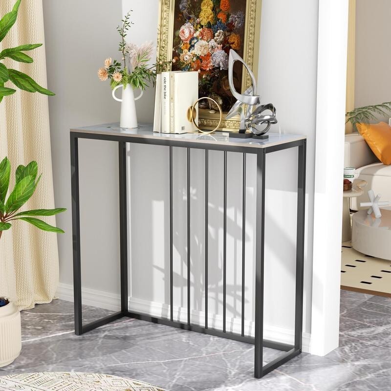 80cm Marble Console Table Slim Entryway Hallway Accent Desk Metal Frame