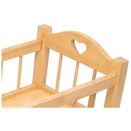 Wooden Dolls Rocking Cradle Solid Wood Cot Bed with Heart Design