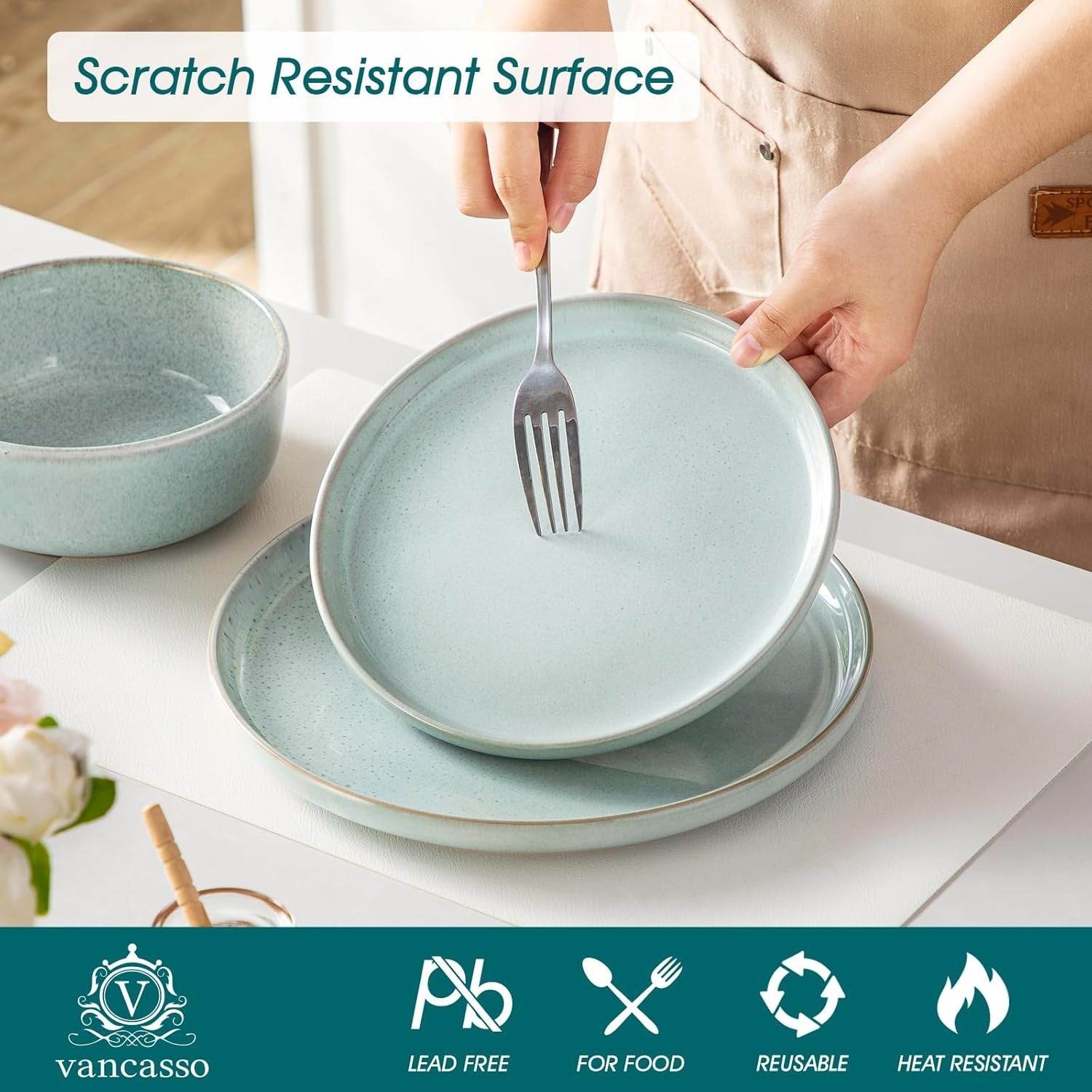 18pc Ceramic Dinner Set Mint Green Plates Bowls Microwave Dishwasher Safe