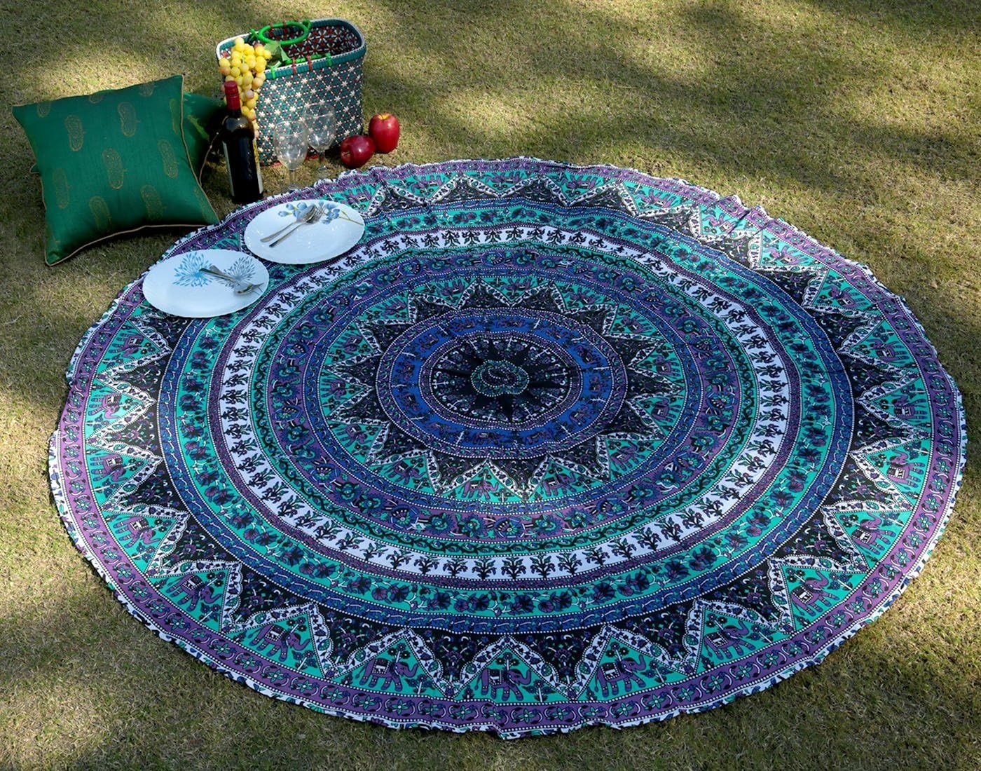 Sea Green Mandala Tapestry 20x20in Boho Wall Hanging Cotton