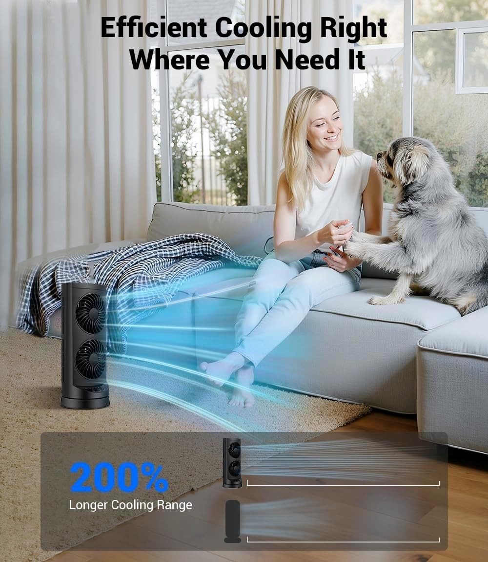 42-Inch Tower Fan – Quiet Oscillating Cooling Fan w/ Remote Timer & LED Display
