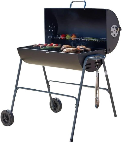 Charcoal Barrel BBQ Grill | 2-in-1 Smoker | Warming Rack | Non-Stick Cooking