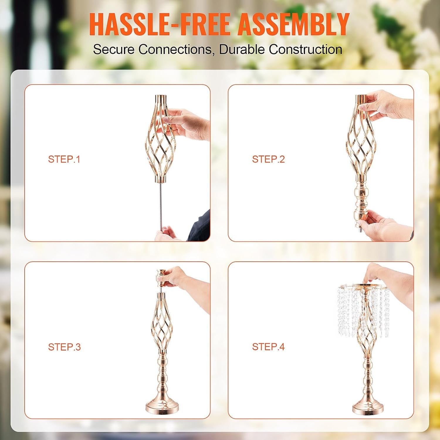 10Pcs 55cm Gold Crystal Wedding Flower Stand Tall Table Centerpieces