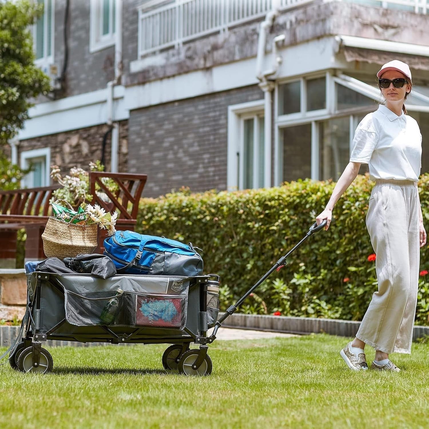Grey 200L Folding Camping Wagon Heavy Duty Festival Trolley 100kg Adjustable