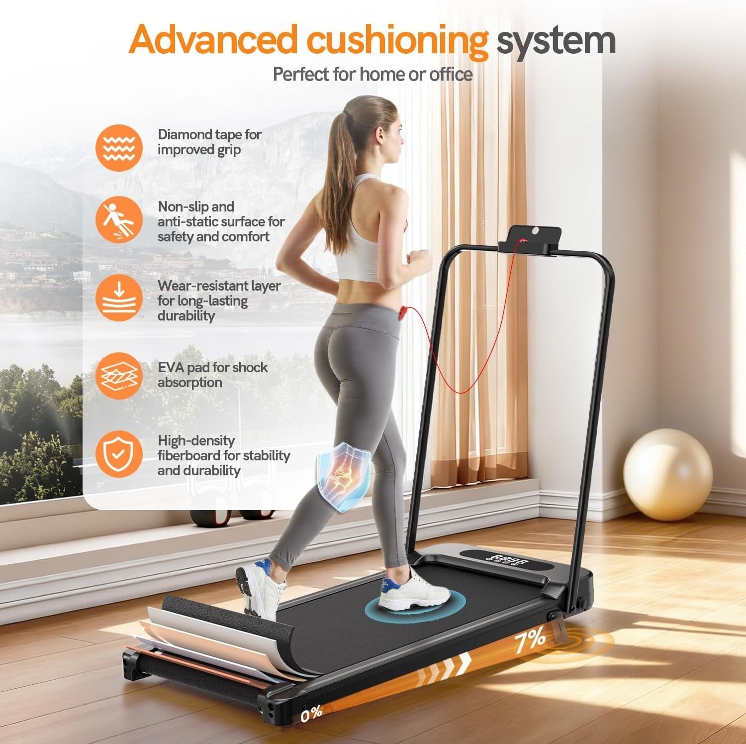 Foldable Walking Pad Treadmill Incline Under Desk 8km/h Handle Bar