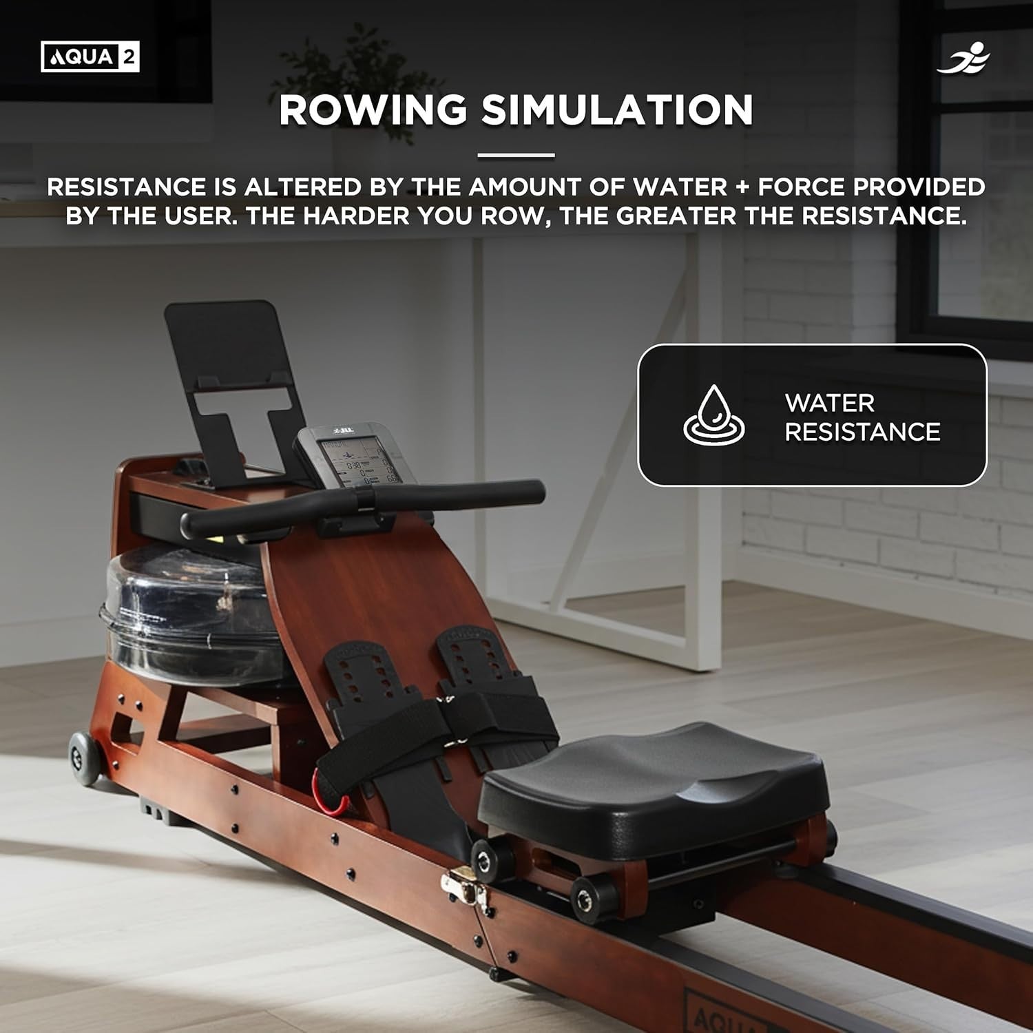 Water Rowing Machine Foldable Hydro Resistance LCD Kinomap Wood Rower 150KG