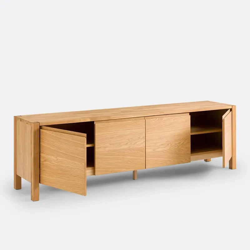 Modern Oak Sideboard Cabinet with 4 Doors & Adjustable Storage Shelves