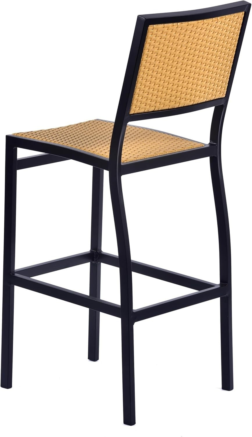 Teak Rattan Bar Stool High Seat Stackable Kitchen Garden Patio Chair