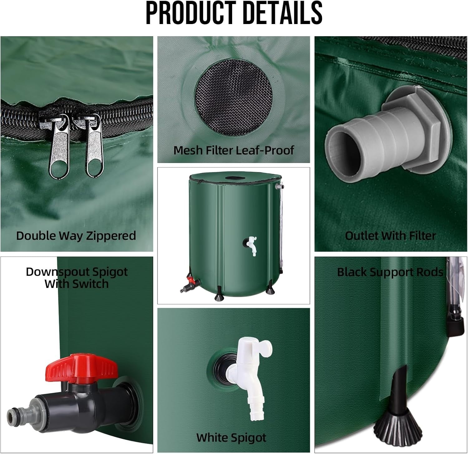 380L Collapsible PVC Garden Water Barrel with Spigots, Filter & Overflow