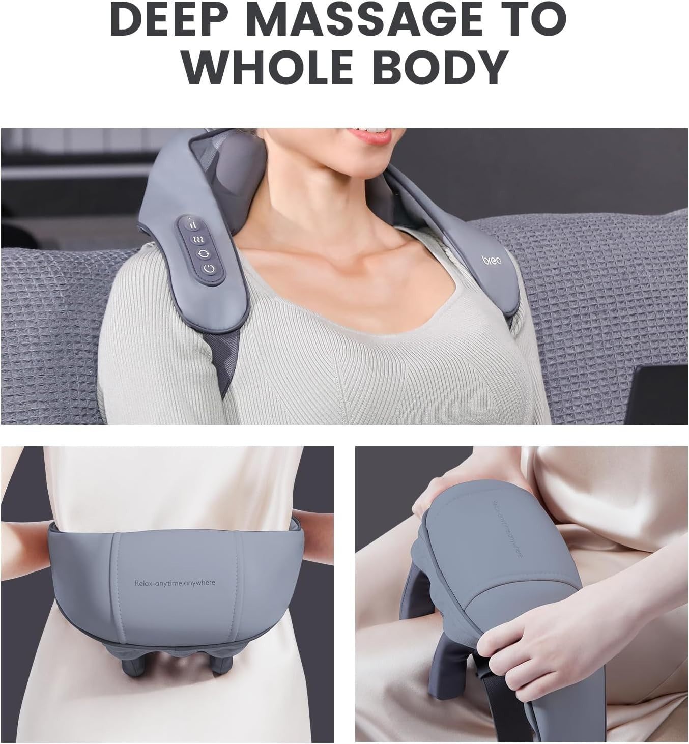 Heated Neck & Shoulder Massager Deep Tissue Shiatsu Pain Relief Pillow
