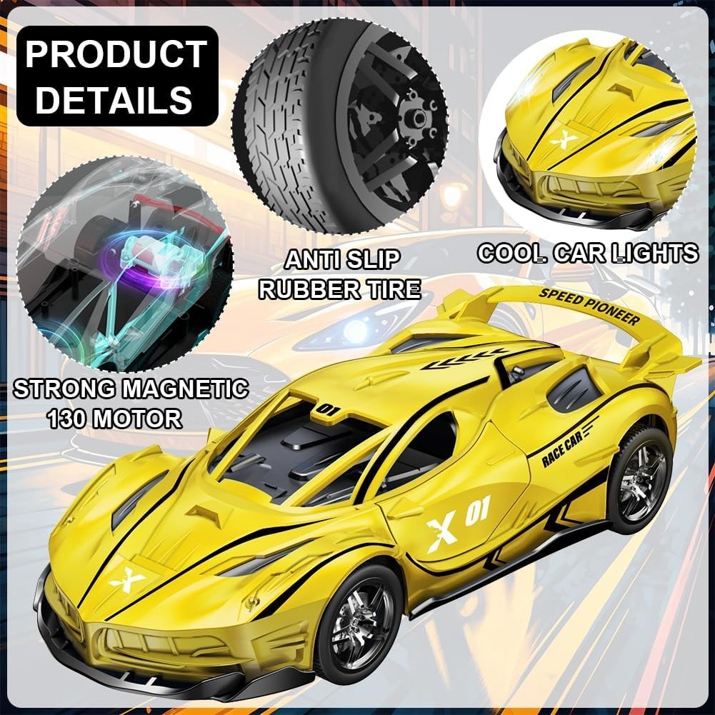 Yellow RC Drift Car for Kids – Remote Control, Driftable, 22×10×8 CM