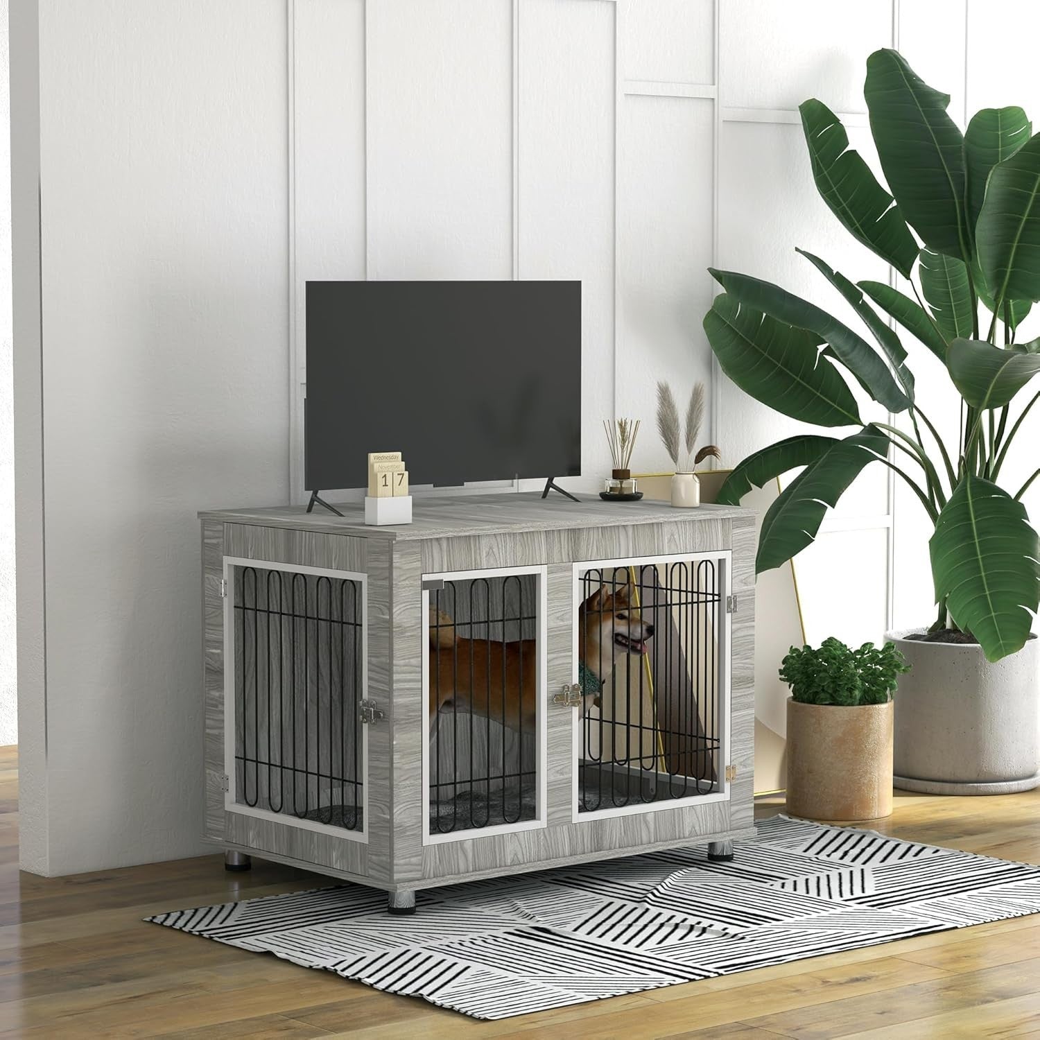 XL Indoor Dog Crate Furniture with Cushion | Large Dog Kennel & Side Table, 106c