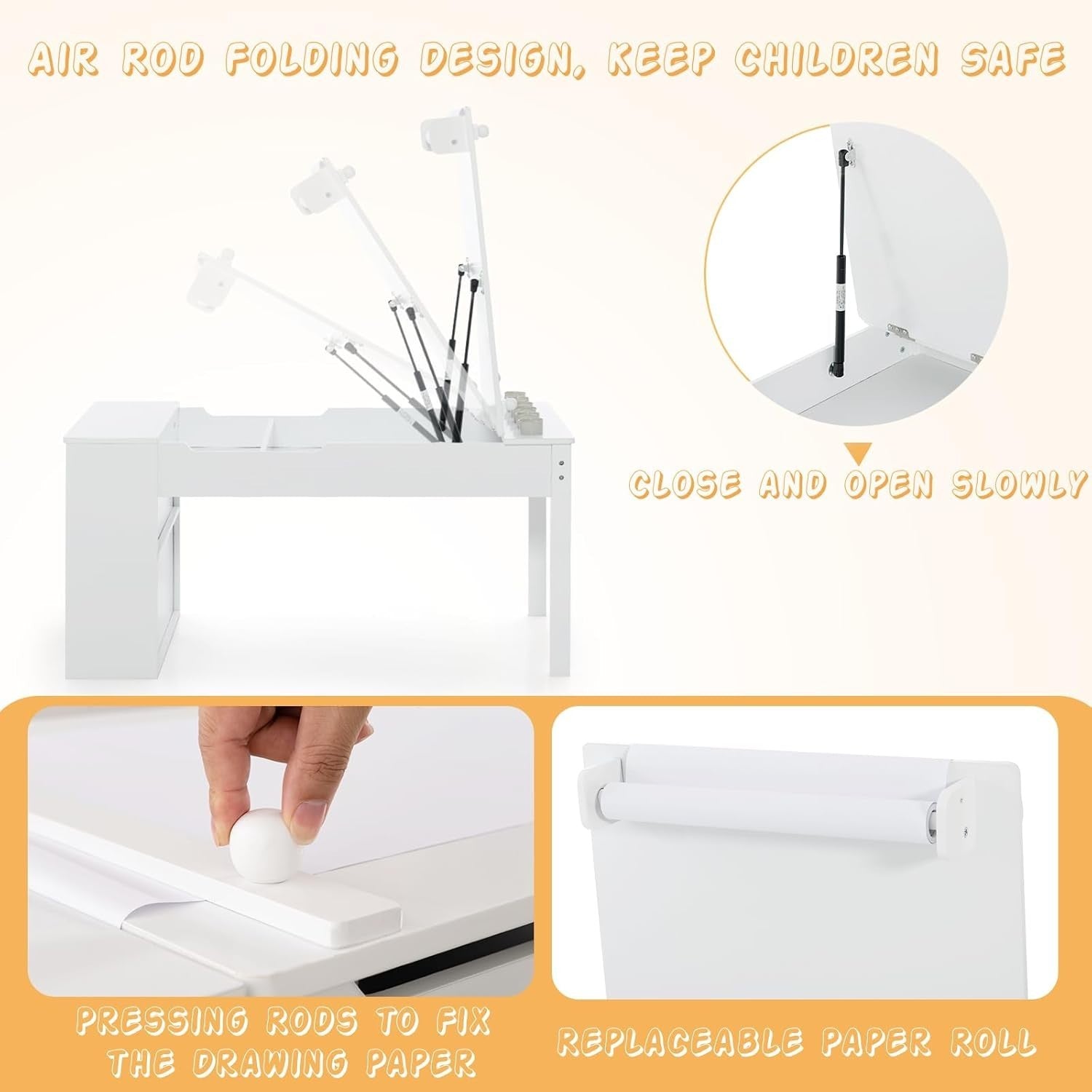 Kids Art Table & Chair Set with Lift-Top, Storage Boxes & Paper Roll