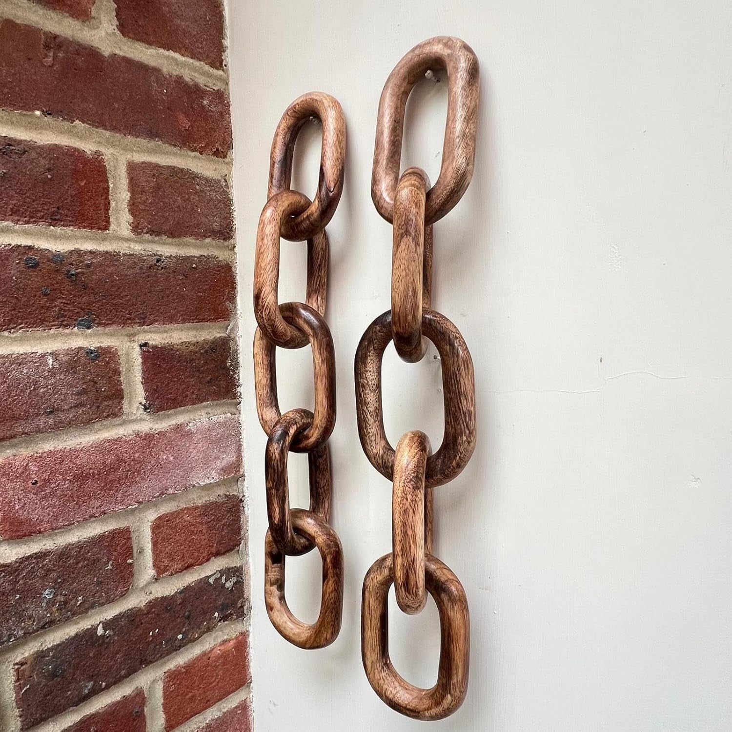 Rustic Wooden Chain Ornaments Set of 2 | 5-Link Wood Decor | Shelf Mantel Table